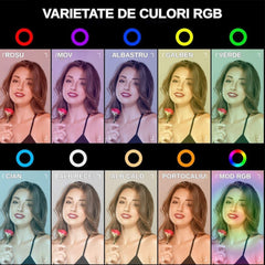 Lampa Circulară RGB LED 56 cm cu Telecomandă — Iluminare Profesională pentru Selfie-uri 📸✨