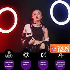 Lampa Circulară RGB LED 56 cm cu Telecomandă — Iluminare Profesională pentru Selfie-uri 📸✨