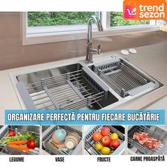 Cos de Scurgere Extensibil din Inox și Plastic Alimentar — Uscare Rapidă și Compactă 🌟🍽️
