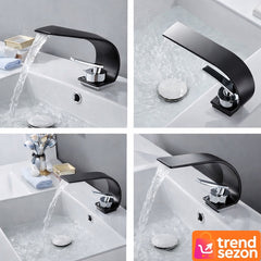 Robinet Baie tip Cascadă cu Design Modern Negru Mat — Flux de Apă Elegant 💧✨