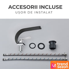 Robinet Baie tip Cascadă cu Design Modern Negru Mat — Flux de Apă Elegant 💧✨