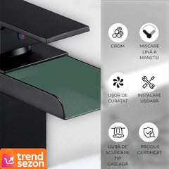 Baterie Lavoar Baie Tip Cascadă Negru Mat — Eleganță Modernă 🖤💦