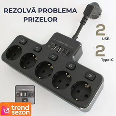 Multipriza Inteligentă cu 4 Prize Schuko și 4 USB — Control Total 🤩🔌
