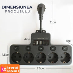 Multipriza Inteligentă cu 4 Prize Schuko și 4 USB — Control Total 🤩🔌