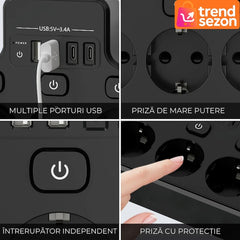 Multipriza Inteligentă cu 4 Prize Schuko și 4 USB — Control Total 🤩🔌