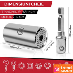 Adaptor Cheie Universal 7-19 mm cu Pini Ajustabili — Ideal pentru Proiecte DIY 🔧✨