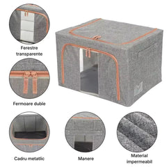 Cutie Depozitare Pliabilă Textil 100 Litri cu Capac și Fermoar — Spațiu Organizat 🌟📦