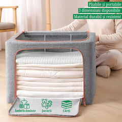 Cutie Depozitare Pliabilă Textil 100 Litri cu Capac și Fermoar — Spațiu Organizat 🌟📦