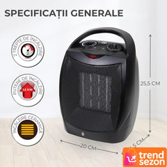 Aerotermă Electrică Portabilă 1500W cu Ceramica PTC — Căldură Instantanee pentru Camere de Până la 15 mp 🔥🌟