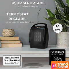 Aerotermă Electrică Portabilă 1500W cu Ceramica PTC — Căldură Instantanee pentru Camere de Până la 15 mp 🔥🌟