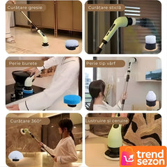 Perie Electrică Rotativă 9 în 1 cu Capete Interșanjabile — Curățenie Ușoară și Rapidă! 🧼✨