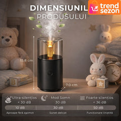 Umidificator Aromaterapie Portabil cu Efect Flacără 250 ml — Relaxare Instantanee 🕯️💧