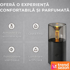 Umidificator Aromaterapie Portabil cu Efect Flacără 250 ml — Relaxare Instantanee 🕯️💧