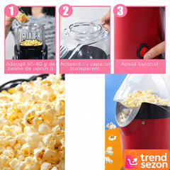 Aparat de Preparat Popcorn cu Aer Cald 1200W - Snack Sănătos Acasă 🍿🎉