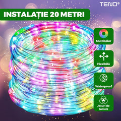 Iluminare Festivă Furtun LED 20 m cu 8 Jocuri de Lumini Multicolor — Magie pentru Sărbători 🎄✨