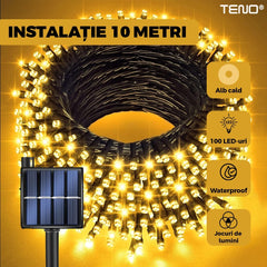 Iluminat de Crăciun Solar cu 100 LED-uri Alb Calduț — Atmosferă Magică 🌟🎄