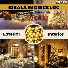 Iluminat de Crăciun Solar cu 100 LED-uri Alb Calduț — Atmosferă Magică 🌟🎄