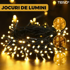 Iluminat de Crăciun Solar cu 100 LED-uri Alb Calduț — Atmosferă Magică 🌟🎄