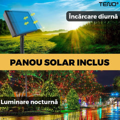 Iluminat de Crăciun Solar cu 100 LED-uri Alb Calduț — Atmosferă Magică 🌟🎄