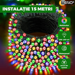 Instalație de Crăciun Liniară Multicolor 15 m cu 200 LED-uri — Magia Sărbătorilor✨🎄