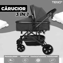Cărucior 3 în 1 Transformabil cu Copertină UV — Confort și Siguranță pentru Micuțul Tău 🍼✨