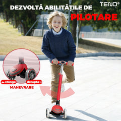 Trotinetă Roșie cu 3 Roti și Lumini LED — Distracție și Siguranță pentru Copii 🚦✨