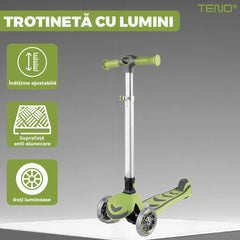 Trotinetă pentru Copii cu Roți Led Colorate, 3 Roți, Ajustabilă — Distracție și Siguranță! 🎉🛴