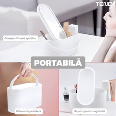 Oglindă Cosmetică Portabilă cu LED și Spațiu pentru Cosmetice — Eleganță și Funcționalitate 🌟💄