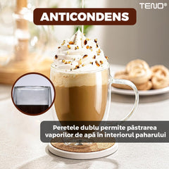 Set 2 Cani de Sticlă Termorezistente cu Perete Dublu — Perfecte pentru Cafea ☕️✨