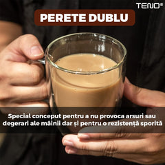 Set 2 Cani de Sticlă Termorezistente cu Perete Dublu — Perfecte pentru Cafea ☕️✨