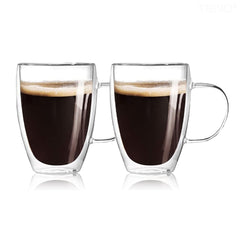 Set 2 Cani de Sticlă Termorezistente cu Perete Dublu — Perfecte pentru Cafea ☕️✨