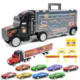 Set Camion Transport Cu 9 Masinuțe de Curse — Distracție Illimitată! 🚛🚗