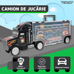 Set Camion Transport Cu 9 Masinuțe de Curse — Distracție Illimitată! 🚛🚗