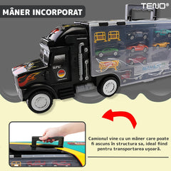 Set Camion Transport Cu 9 Masinuțe de Curse — Distracție Illimitată! 🚛🚗