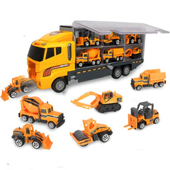 Set Camion Utilaje de Jucărie cu 6 Masinute Colorate — Distracție Pe Șantiere! 🚛🎉