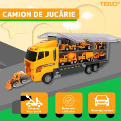 Set Camion Utilaje de Jucărie cu 6 Masinute Colorate — Distracție Pe Șantiere! 🚛🎉