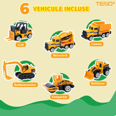 Set Camion Utilaje de Jucărie cu 6 Masinute Colorate — Distracție Pe Șantiere! 🚛🎉