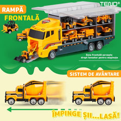 Set Camion Utilaje de Jucărie cu 6 Masinute Colorate — Distracție Pe Șantiere! 🚛🎉