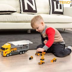Set Camion Utilaje de Jucărie cu 6 Masinute Colorate — Distracție Pe Șantiere! 🚛🎉