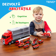 Set Camion Transport Pompieri cu 10 Masinute 🎉🚒 — Distracție Garantată!