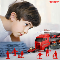 Set Camion Transport Pompieri cu 10 Masinute 🎉🚒 — Distracție Garantată!