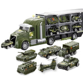 Set Camion Militar cu 6 Vehicule de Jucărie — Distracție la Drum! 🚛🪖