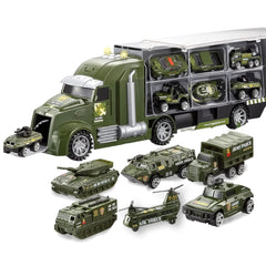 Set Camion Militar cu 6 Vehicule de Jucărie — Distracție la Drum! 🚛🪖