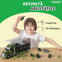 Set Camion Militar cu 6 Vehicule de Jucărie — Distracție la Drum! 🚛🪖