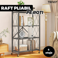 Raft Pliabil cu 4 Polite Metalice pe Roti — Economisește Spațiu! 🛋️✨