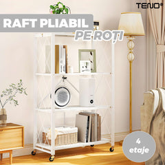 Raft Pliabil Metalic pe Roți Alb 119x40x160 cm — Organizare Flexibilă! 🏠✨