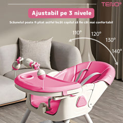 Scaun de Masă 3 în 1 pentru Bebeluși cu Centură în 5 Puncte — Confort și Siguranță roz 🌸👶