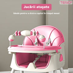 Scaun de Masă 3 în 1 pentru Bebeluși cu Centură în 5 Puncte — Confort și Siguranță roz 🌸👶