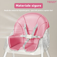 Scaun de Masă 3 în 1 pentru Bebeluși cu Centură în 5 Puncte — Confort și Siguranță roz 🌸👶