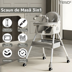 Scaun de Masă 3în1 Gri Deschis — Confort și Siguranță pentru Bebeluși 🍼✨